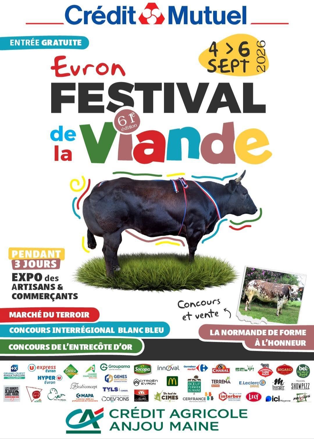 Affiche pour le festival de la viande à Evron du 4 au 6 Septembre 2026
