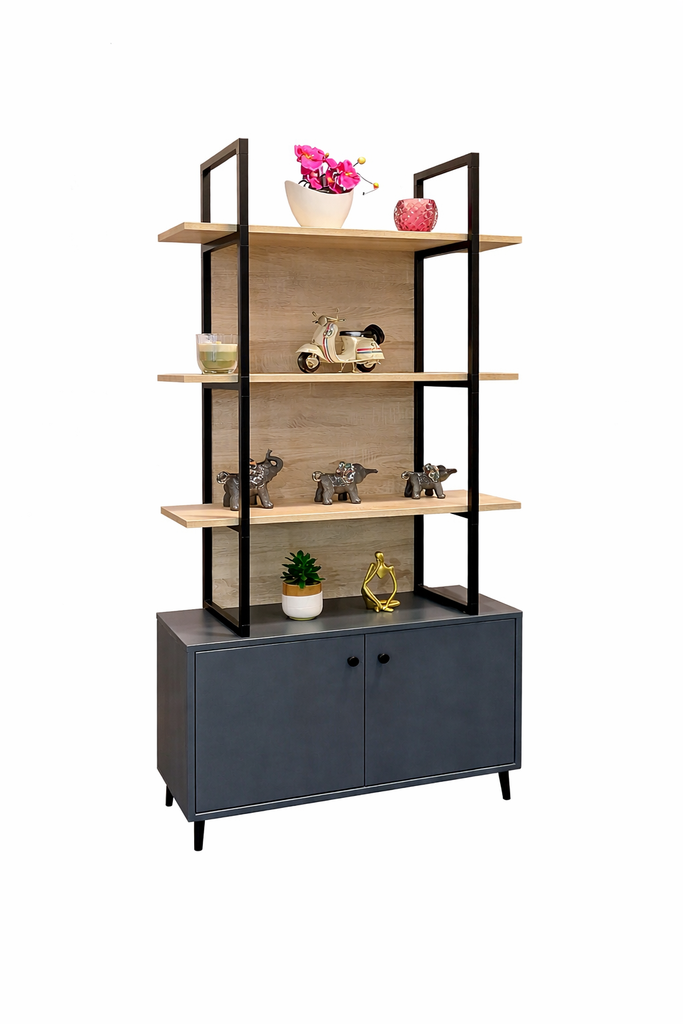 Bibliothèque décorative sur mesure en bois avec étagères et rangements intégrés